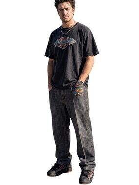 Y2K Russo Skater Baggy Jeans Mens 39x31 Gray Rainbow Embroidery Streetwear